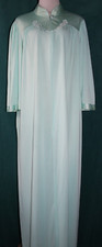 VANITY FAIR Aqua Blue Long Robe Zip VINTAGE Nylon Classic Sz L Satin Trim USA