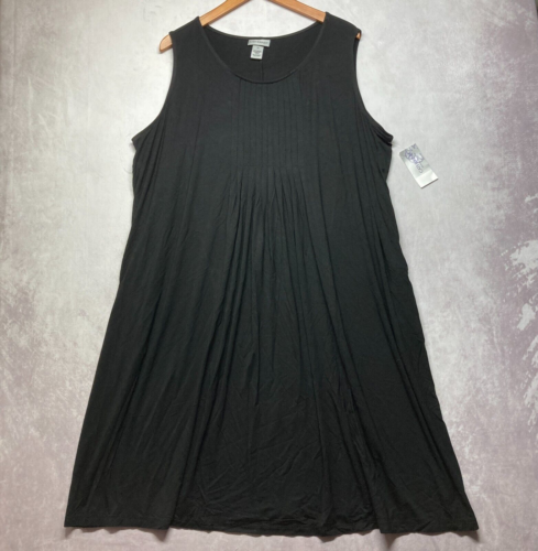 Catherines Dress Plus 3X Black Jersey Knit Stretch Sleeveless Shift Midi Pleated