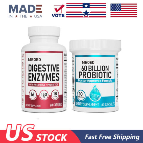 2 Bottles Digestive Enzymes 60Ct + 60 Billion Probiotic 30Ct