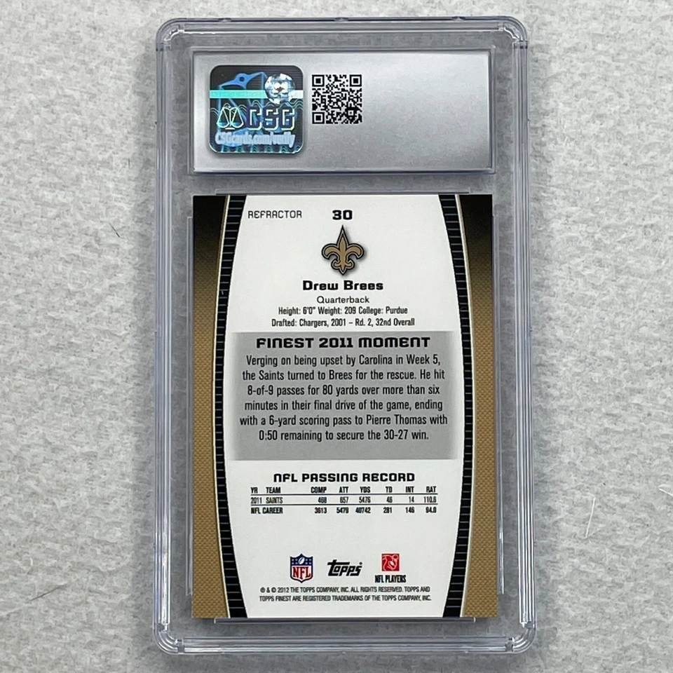 2012 Topps Finest Red Refractor #30 Drew Brees 01/25 CSG 9.5 Mint Plus - Image 4 of 4