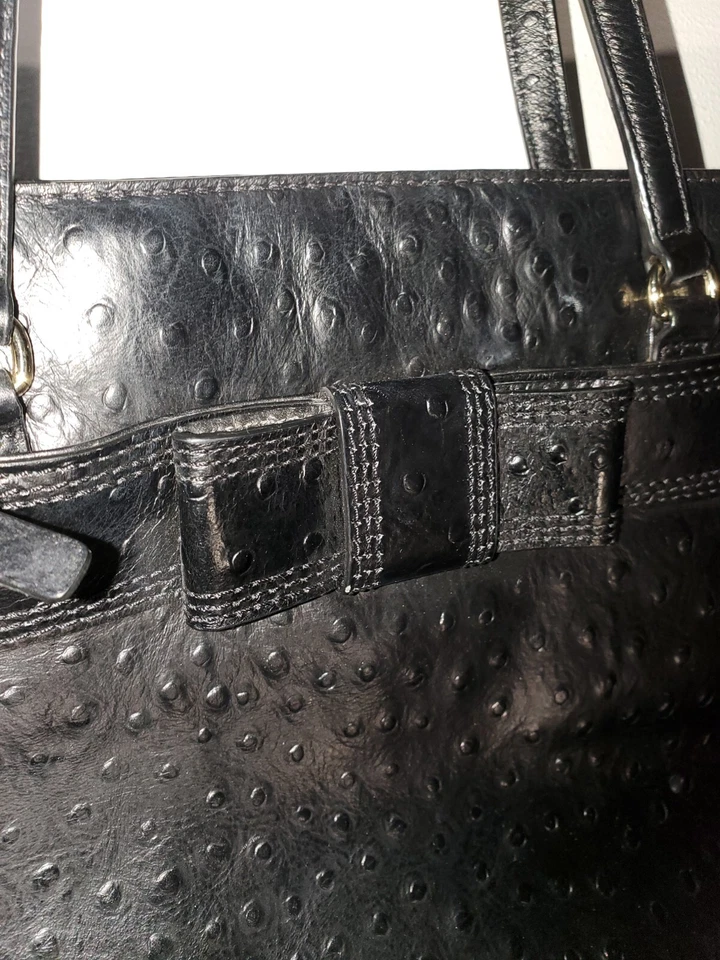 Kate Spade 中号 Harmony Valencia Road 大号 黑色手提包 Ostrich Look Cow Lt — 第 2/4 张图片