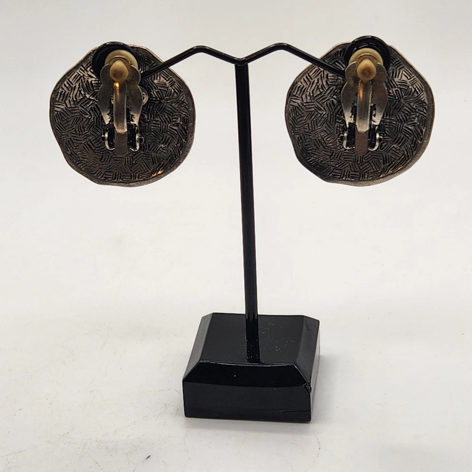 Pendientes Express Tono Plata Clip-On Texturizados Disco Redondo Floral Pergamino Boho Foto 2 de 4