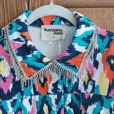 Savanna Jane NWT Size Small Rhinestone Fringe Collar Jacket Shacket Multi Color