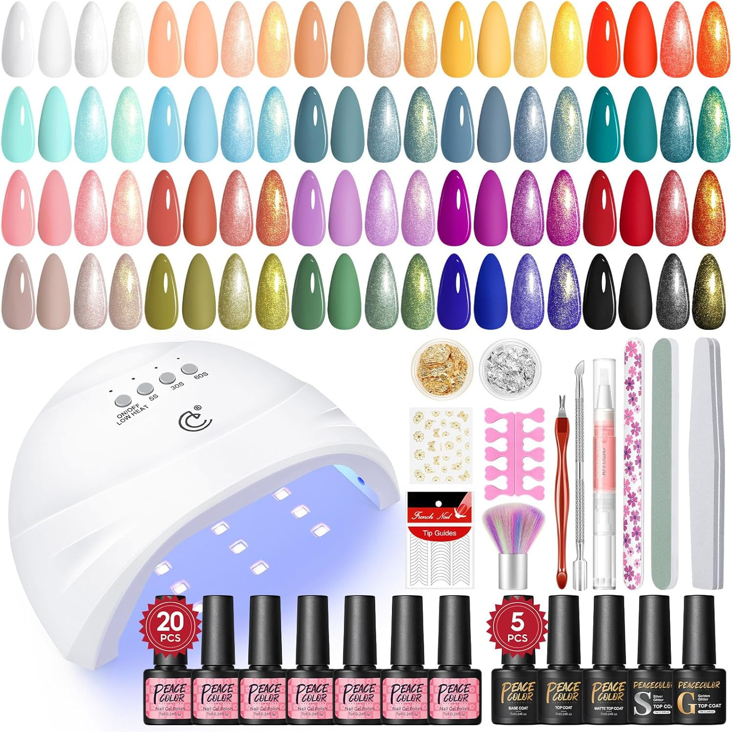 PEACECOLOR Kit 38Pz Semipermanente Unghie con Lampada 20 Colori Vivi