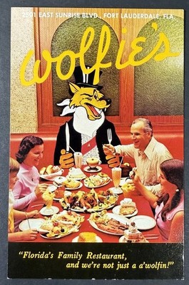Wolfie's Restaurant of Fort Lauderdale Florida - Vintage 1960s Postcard