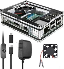 Miuzei Raspberry Pi 3 B+ Case w/ Fan Heatsinks 5V 3A Power Supply (No Pi Board)