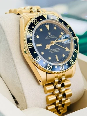 Rolex GMT-Master 16758 18K Yellow Gold Jubilee Black Nipple Rare Vintage Watch - Image 1 of 4