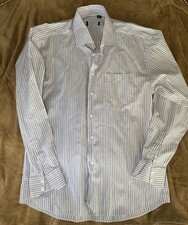 Hugo Boss Mens Button Up Long Sleeve 100 Cotton Stripes Gray Pink Shirt 17.5