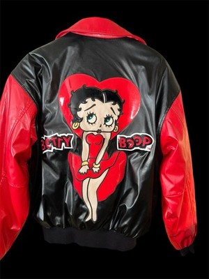 ジャケット・アウター Betty Boop leather jacket archive y2k Betty Boop Vintage Style Bomber Jacket Black Red Faux Leather Y2K