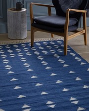 Blau Antik Schwedisch Teppich Vintage Kelim Boho Handarbeit Flachgewebe...