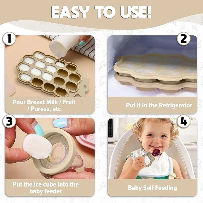 Conjunto de desmame O'Doe Baby – 15 peças conjunto de alimentação de silicone para bebês. (Bege) - Imagem 3 de 4