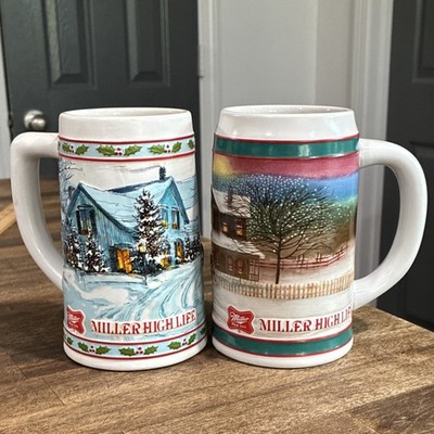 Miller High Life Holiday Traditions Limited Edition Ceramic Beer Steins Set of 2