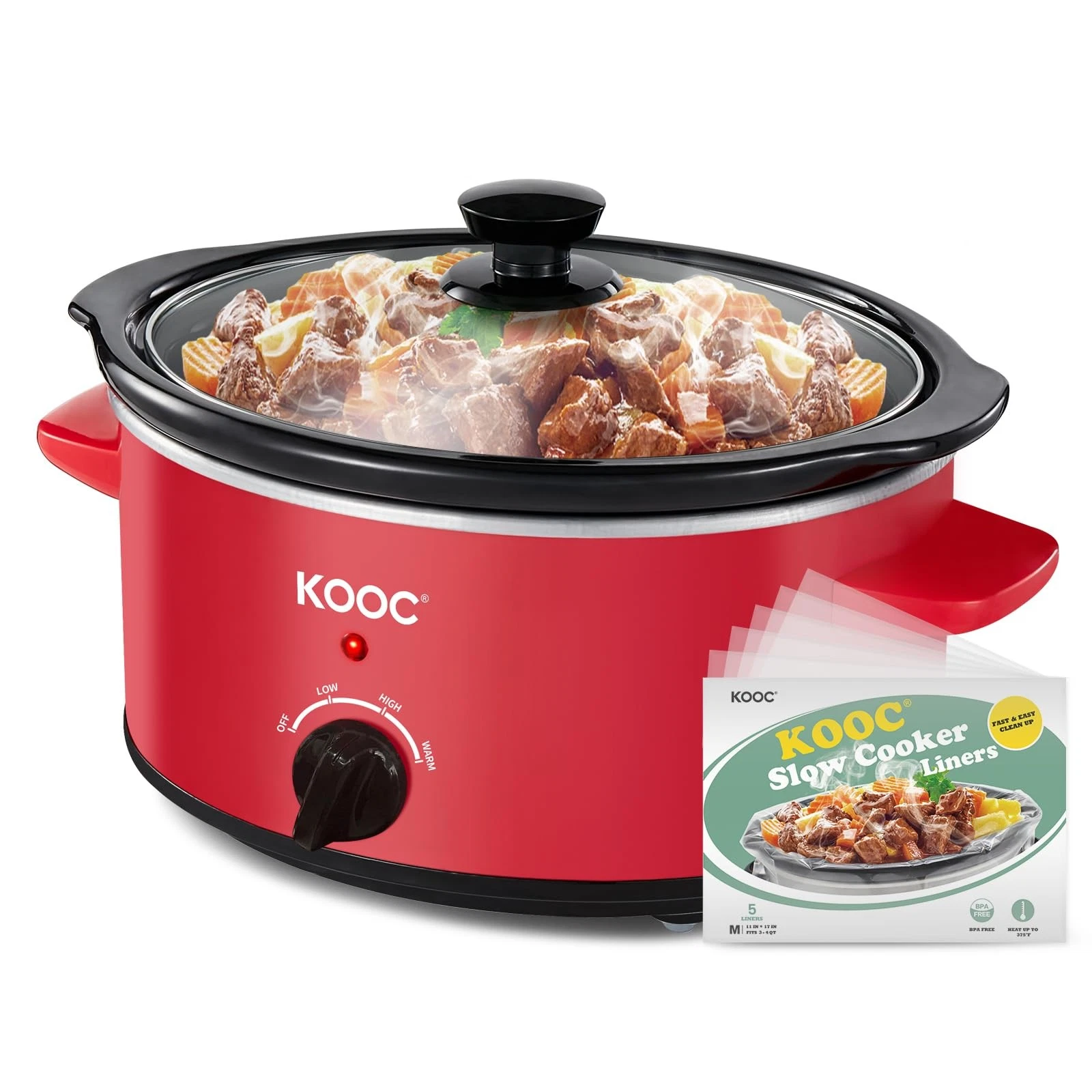 4-Quart Slow Cooker, 3 Cooking Settings, Dishwasher Safe Ceramic Crock, Lid, ...