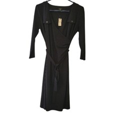 NWT Talbots Black 3/4 Sleeve Midi Wrap Dress Size SP