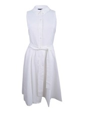 Tommy Hilfiger Women's Belted A-Line Shirtdress (10, Ivory) 190607893058