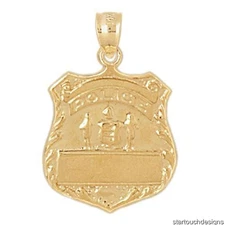 New 14k Yellow Gold Police Officer Badge Pendant