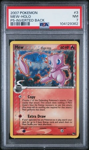 2007 Mew Delta Species 3/17 Pop Series 5 Holo Swirl Inverted Back Error PSA 7