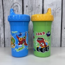 2 Vintage Playtex Sippy Cups 2004 Trucks  Ocean Sealife Blue  Yellow - Read