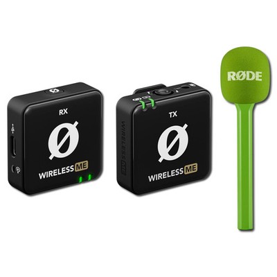 Rode Wireless ME Mic System + Interview GO Green Handheld Adaptor + Windshield