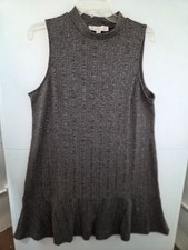 LOFT Petites LP Ice Espresso Heather Mock Neck Flounce Mini Dress NWT $79.95
