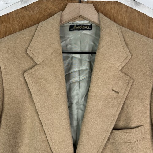 Southwick, VTG Southwick Blazer Mens 38S Tan Solid 2 Button Wool CanvasJacket Brown 1960s