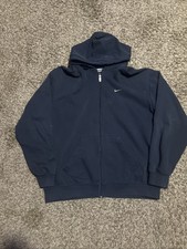 Vintage Nike Mini Swoosh Navy Mens XL Hoodie Y2K Full Zip Up Embroidered Classic