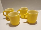 Vintage Anchor Hocking Yellow & White Milk Glass Mugs Set Of 4 Coffee Cups ~ EUC