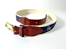 Kids Medium Cape Cod Belt Canvas Blue Leather Waistband Solid Brass Buckle