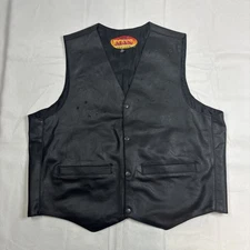 VTG 80s Mas Leather Motorcycle Vest XL Black Retro Biker Skull America Patch