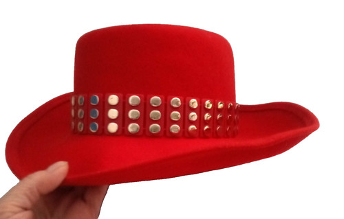 Astre Red Wool Womens Western Fedora Bolero Hat Gold Rivet Band -Vintage