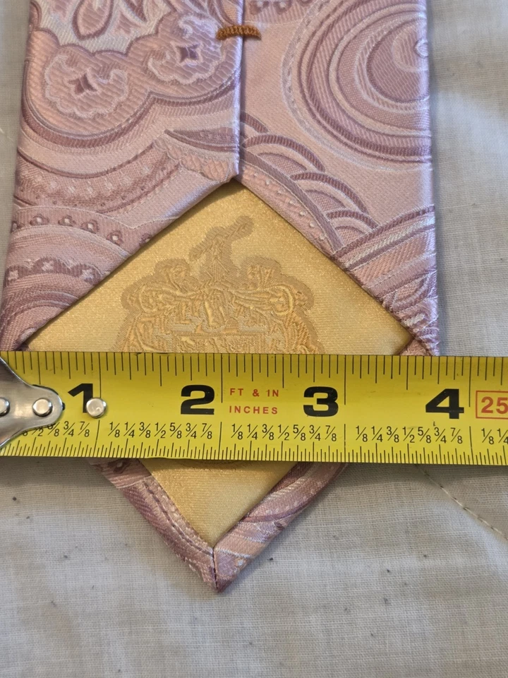 Corbata Donald J Trump Signature Rosa Paisley 100% Seda Hecha a Mano Barra de Oro Foto 4 de 4
