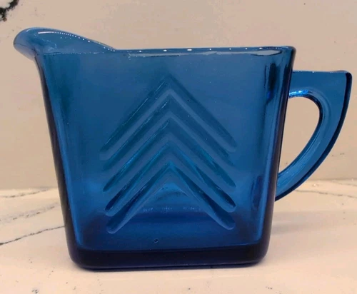 Vtg Cobalt Blue Hazel Atlas Creamer Pitcher Depression Glass Chevron MCM