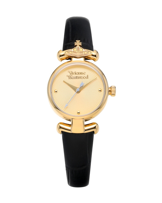 Vivienne Westwood Maida Watch Black Leather Gold Case Orb Detail