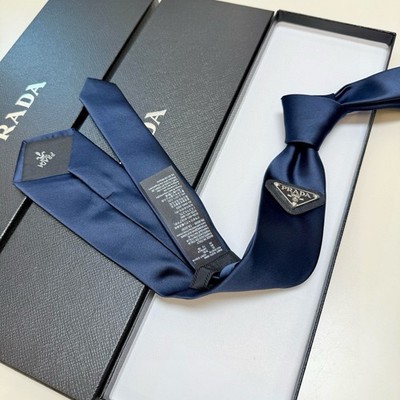 Prada Luxury Silk Tie   Triangle Logo Blue