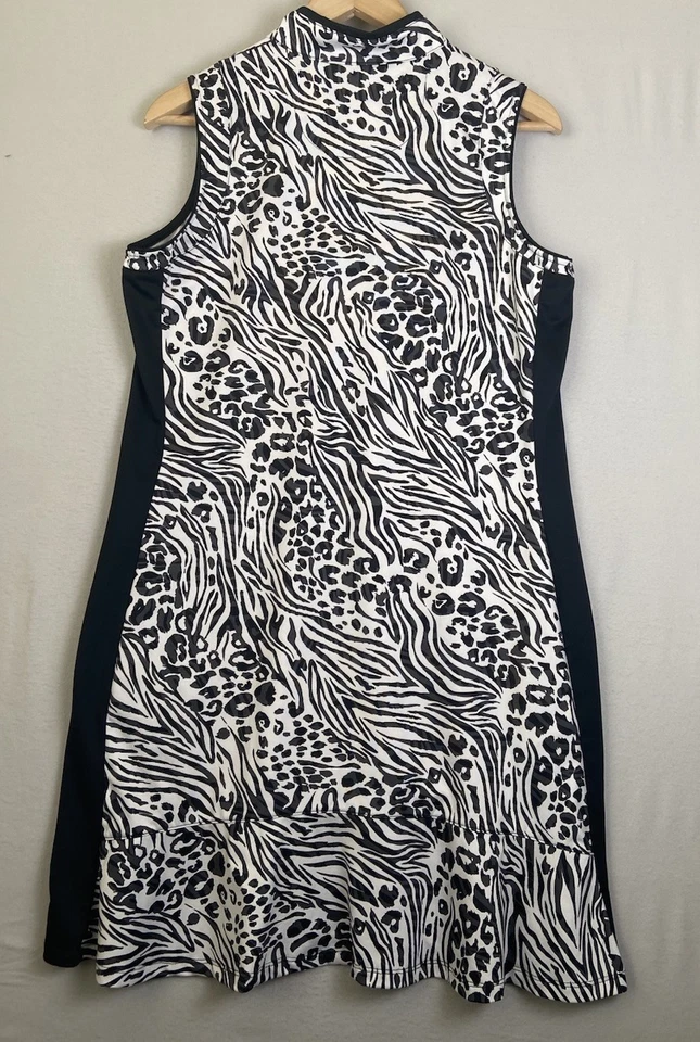 Vestido de golf Tail Lillie Activewear negro blanco animal 1/4 cremallera sin mangas bolsillo L Foto 3 de 4