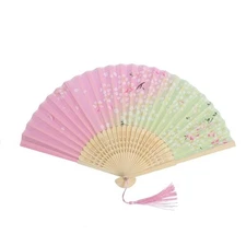 Derayee Sakura Fan Folding Bamboo Silk Handheld Summer Festival Gift