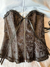 Whimsigoth Black Overbust Corset Top Zip Front Back Lace Up Womens Large