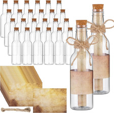 24 Pcs 5.6 Oz Message Bottles with Letter Printer Paper Plastic Bottles Corks