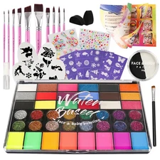 42 Color Face Painting Kit for Kids + 30g Black & White Face Paint - Non Toxi...