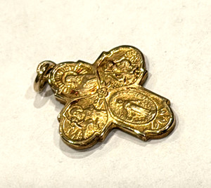 ELCO 12K GOLD FILLED 4 WAY CROSS I AM A CATHOLIC CALL A PRIEST MEDAL .75" EUC