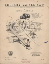 Lullaby, and See-Saw, for the beginning player, 1937,  vintage sheet music