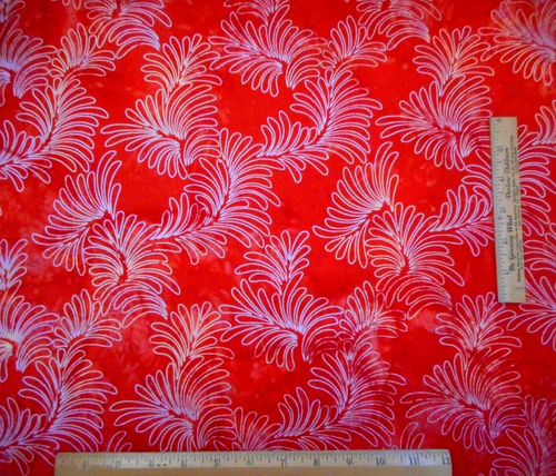 Batik Fabric By The Half-Yard White Leaves on Orange Hoffman Premium Cotton 53