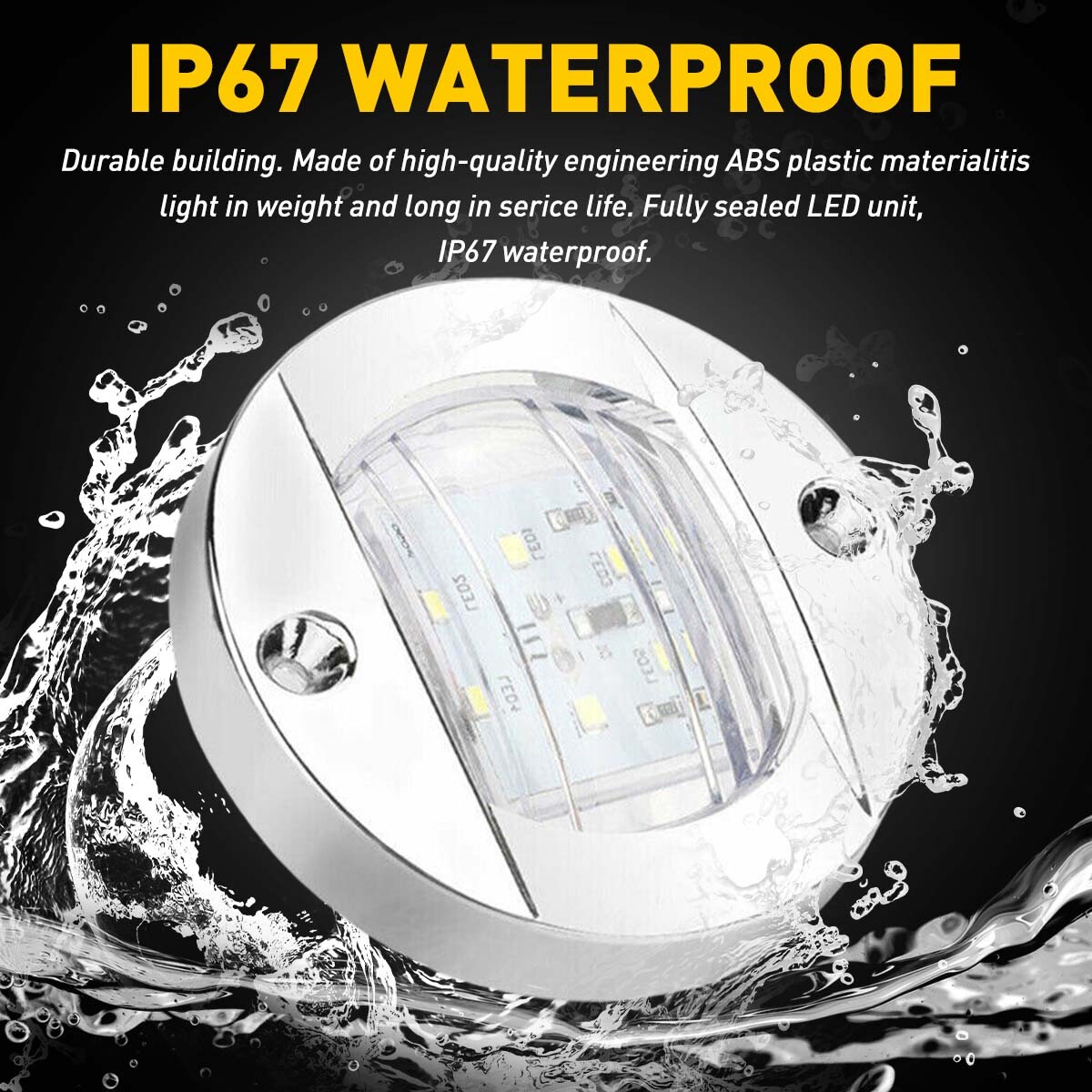 4 Pack Marine LED Deck Courtesy Lights – Waterproof, 6000K White, For Boat, RV, Stern, Transom, 12-24V