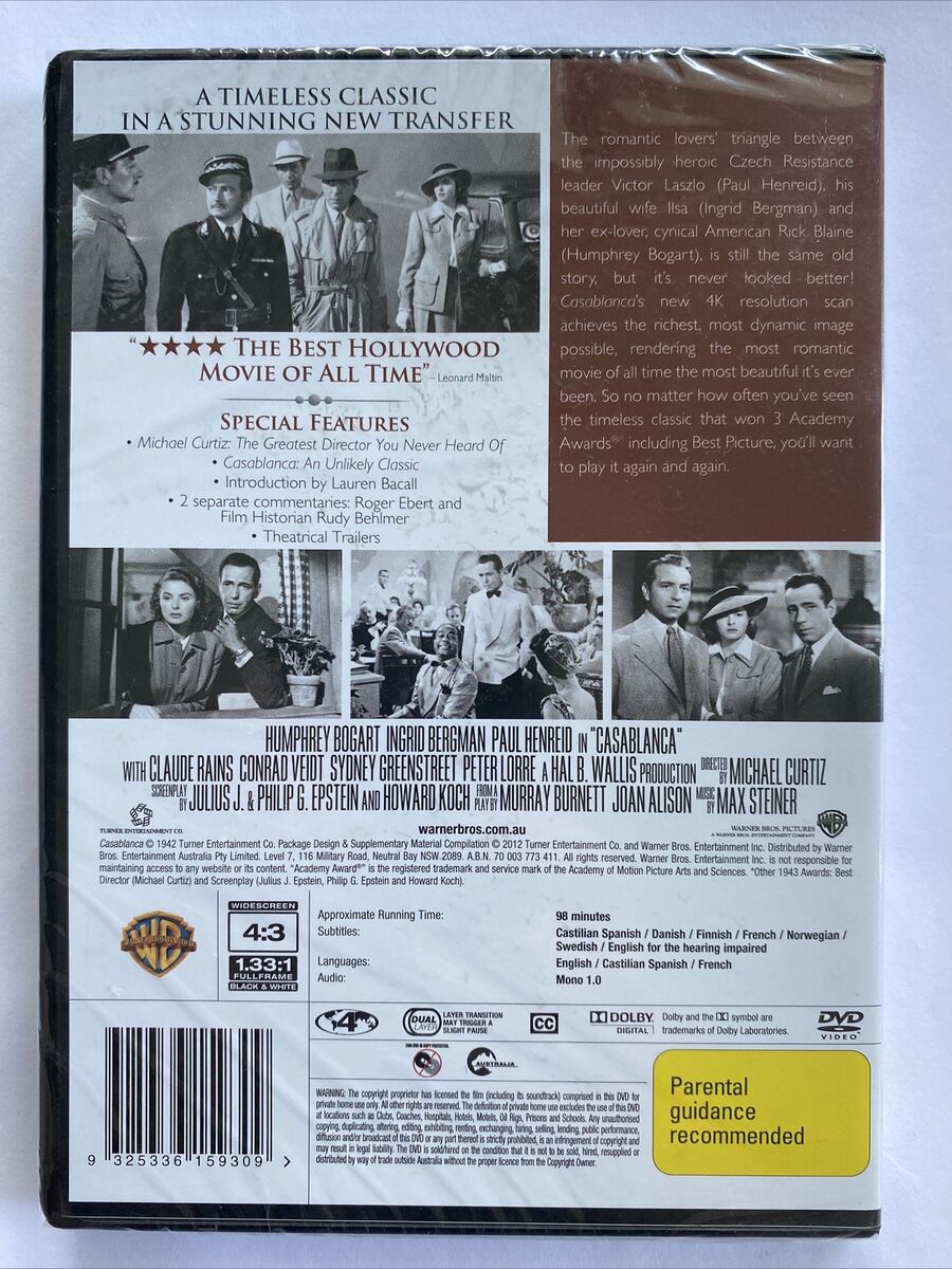 DVD - CASABLANCA (1942) - Region 4 - BRAND NEW & SEALED - Doris Day DVD - CASABLANCA (1942) - Region 4 - BRAND NEW & SEALED - Doris Day