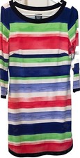 Vince Camuto Size 8 Midi Striped Dress Colorful 3/4 Sleeve Lined Stretch
