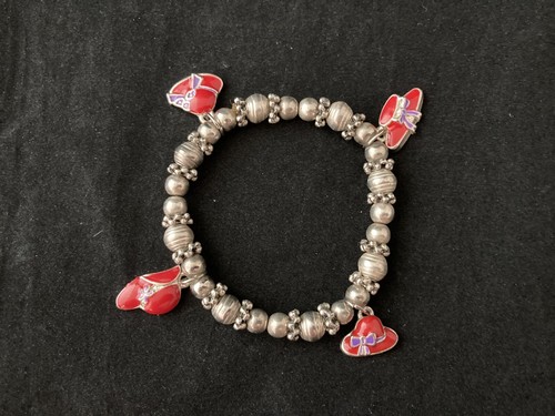 Red Hat Society Stretch Bracelet Beaded with 4 Red & Purple Hat Charms - Picture 9 of 9