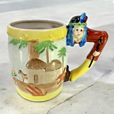 Cup Mug American Indian Maiden Made In Japan Handle Horse Quirky Unusual