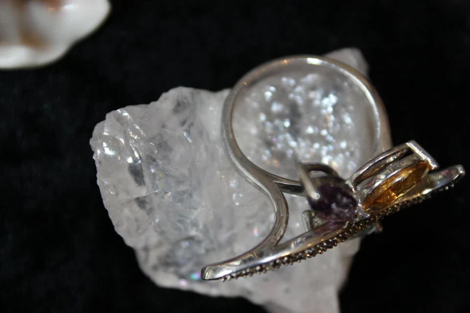 Silberring Edelsteinring Silber 925 Blau Topas Citrin Amethyst Große-60(19,1 mm) - Bild 3 von 4