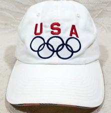 VINTAGE TEAM USA OLYMPICS RINGS ADJUSTABLE CLASP STRAP WHITE HAT BALL CAP HTF