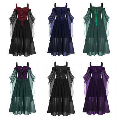 Womens Renaissance Medieval Chiffon Maxi Dress Halloween Witch Princess AU  | eBay Australia